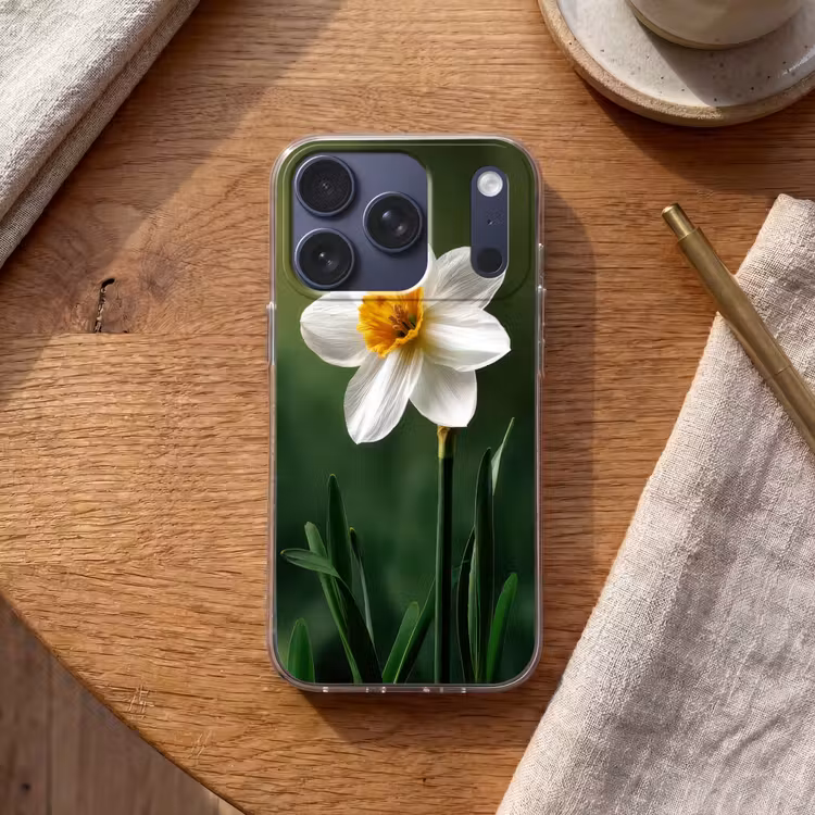 Narcis - Bloem - Wit - Grassprieten Telefoonhoesje iPhone 17 Pro klein -sfeer1
