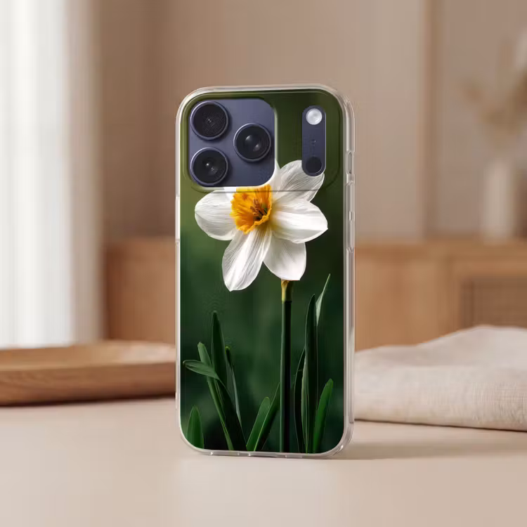 Narcis - Bloem - Wit - Grassprieten Telefoonhoesje iPhone 17 Pro klein -sfeer2