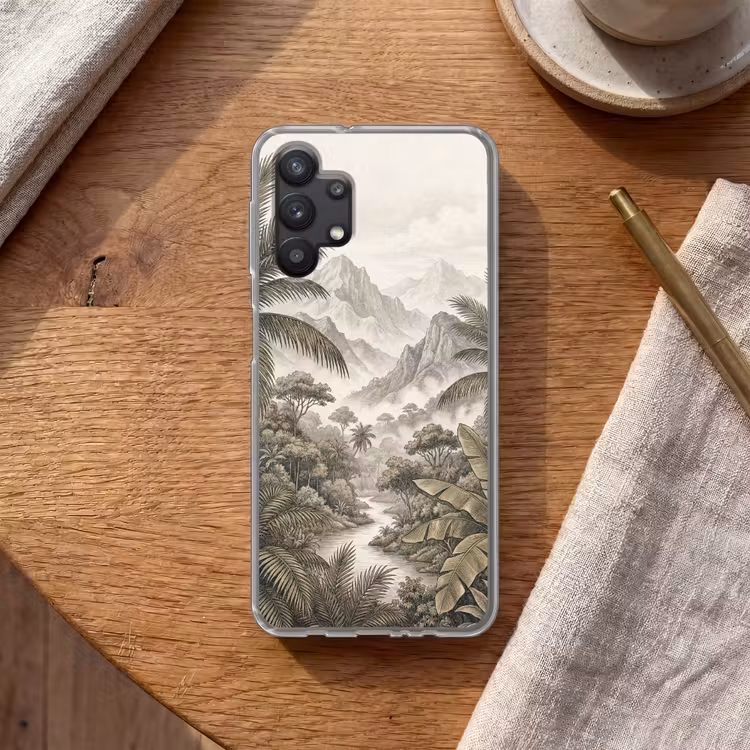 Natuur - Bergen - Rivier - Tropisch - Vintage Telefoonhoesje Samsung Galaxy A32 5G klein -sfeer1