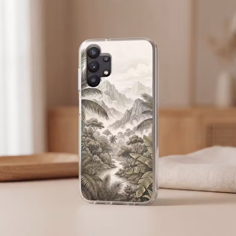 Natuur - Bergen - Rivier - Tropisch - Vintage Telefoonhoesje Samsung Galaxy A32 5G klein -sfeer2