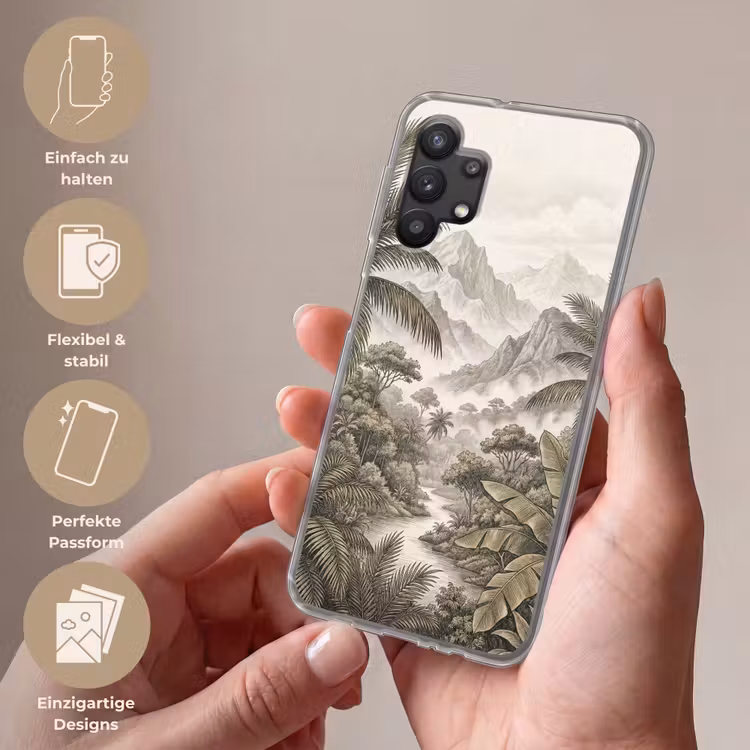 Natuur - Bergen - Rivier - Tropisch - Vintage Telefoonhoesje Samsung Galaxy A32 5G klein -sfeer3_DE