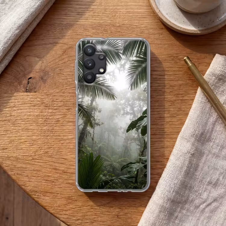 Natuur - Jungle - Mist - Groen - Bladeren Telefoonhoesje Samsung Galaxy A32 5G klein -sfeer1