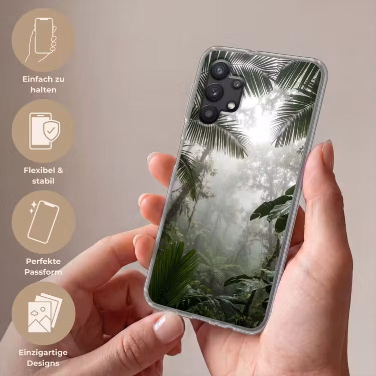 Natuur - Jungle - Mist - Groen - Bladeren Telefoonhoesje Samsung Galaxy A32 5G klein -sfeer3_DE