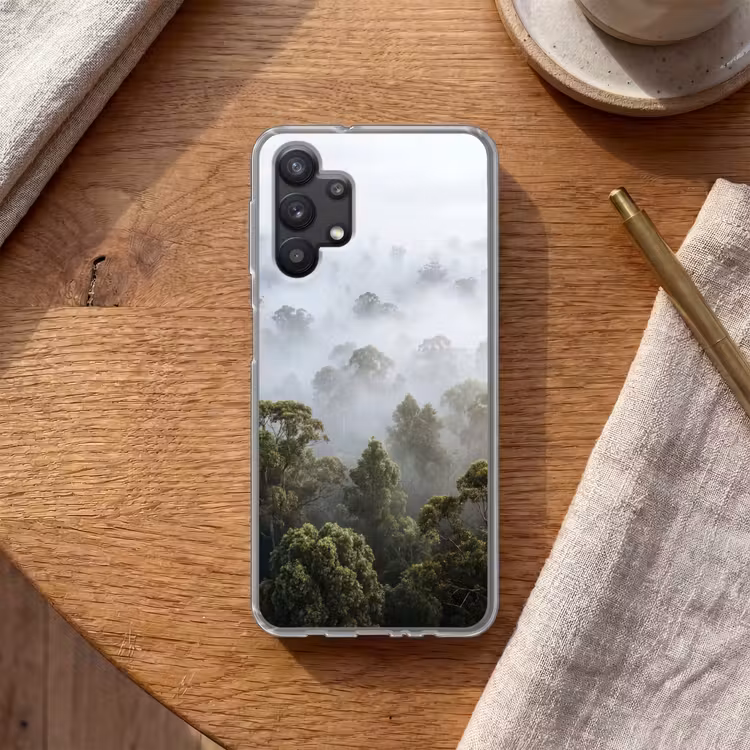 Natuur - Mist - Bos - Ochtend - Goud Telefoonhoesje Samsung Galaxy A32 5G klein -sfeer1
