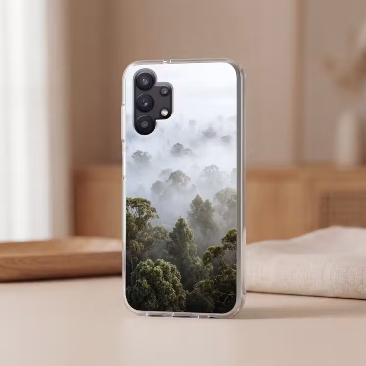 Natuur - Mist - Bos - Ochtend - Goud Telefoonhoesje Samsung Galaxy A32 5G klein -sfeer2