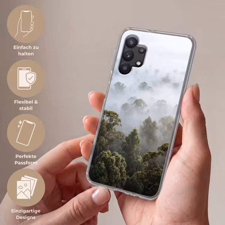 Natuur - Mist - Bos - Ochtend - Goud Telefoonhoesje Samsung Galaxy A32 5G klein -sfeer3_DE