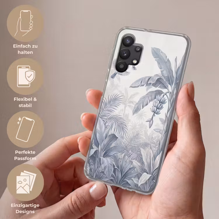 Natuur - Vogel - Jungle - Illustratie - Blauw Telefoonhoesje Samsung Galaxy A32 5G klein -sfeer3_DE