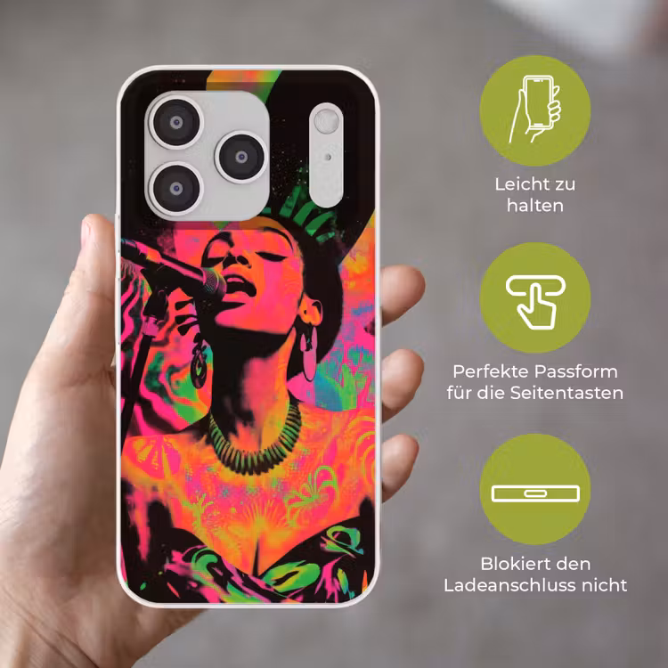 Neon - Vrouw - Microfoon Telefoonhoesje iPhone 17 Pro klein -sfeer3_DE