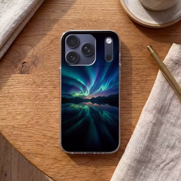 Noorderlicht - Kleurrijk - Bergmeer Telefoonhoesje iPhone 17 Pro klein -sfeer1