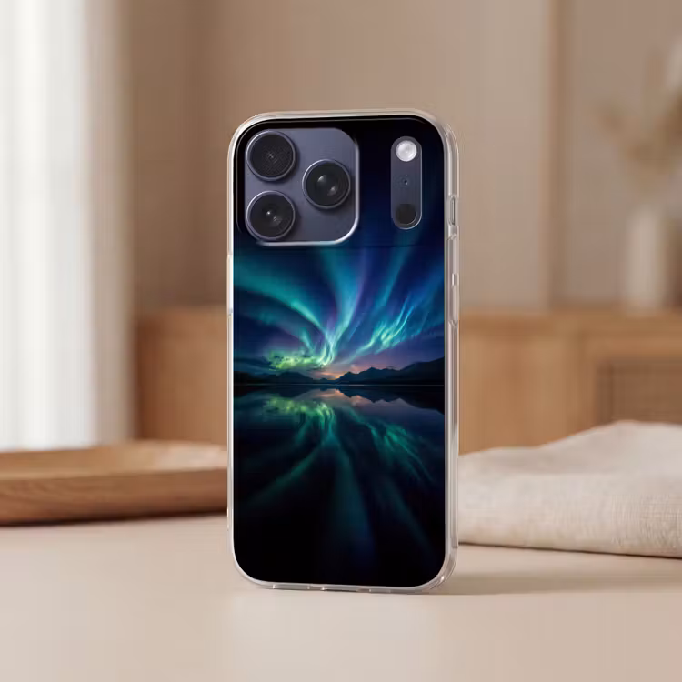 Noorderlicht - Kleurrijk - Bergmeer Telefoonhoesje iPhone 17 Pro klein -sfeer2
