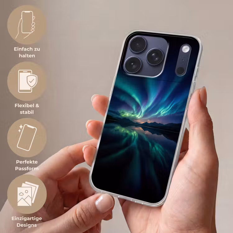 Noorderlicht - Kleurrijk - Bergmeer Telefoonhoesje iPhone 17 Pro klein -sfeer3_DE