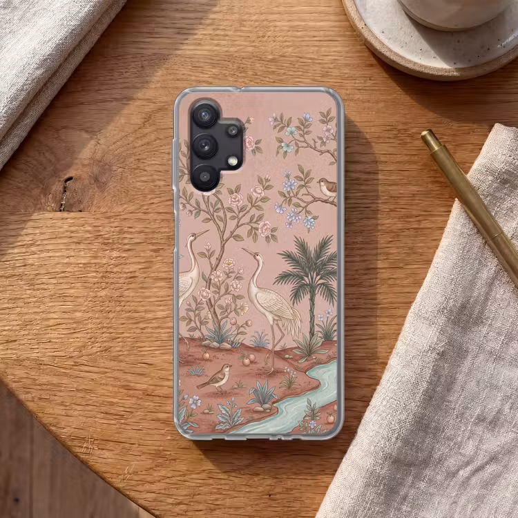 Nostalgisch - Reigers - Roze Telefoonhoesje Samsung Galaxy A32 5G klein -sfeer1