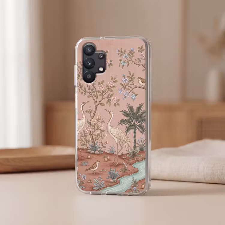 Nostalgisch - Reigers - Roze Telefoonhoesje Samsung Galaxy A32 5G klein -sfeer2
