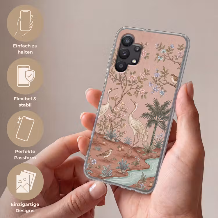 Nostalgisch - Reigers - Roze Telefoonhoesje Samsung Galaxy A32 5G klein -sfeer3_DE