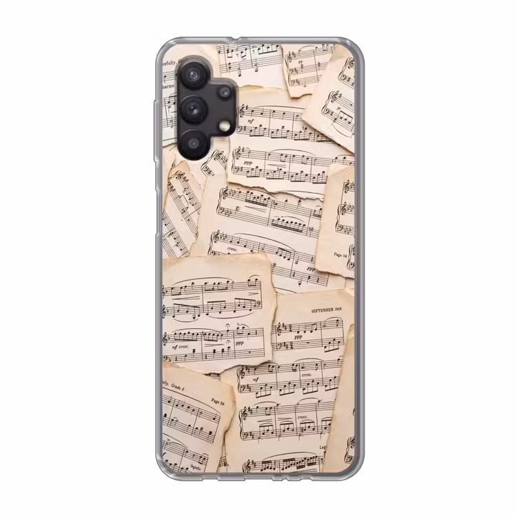 Bladmuziek - Oud - Noten - Vintage - Beige Telefoonhoesje Samsung Galaxy A32 5G klein -3d