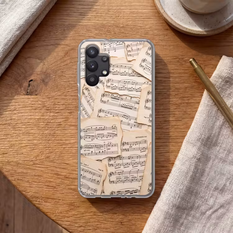 Bladmuziek - Oud - Noten - Vintage - Beige Telefoonhoesje Samsung Galaxy A32 5G klein -sfeer1