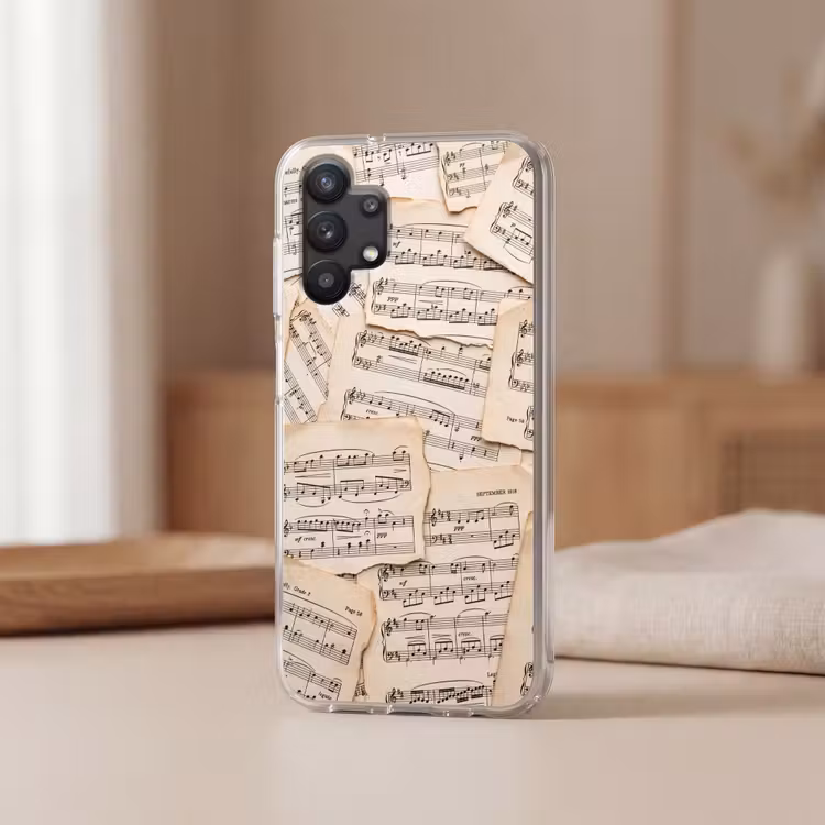 Bladmuziek - Oud - Noten - Vintage - Beige Telefoonhoesje Samsung Galaxy A32 5G klein -sfeer2