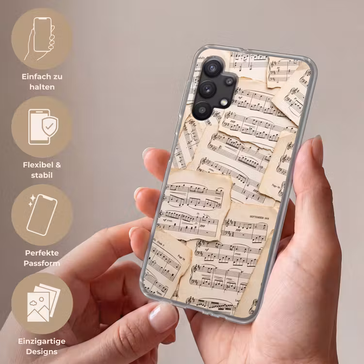 Bladmuziek - Oud - Noten - Vintage - Beige Telefoonhoesje Samsung Galaxy A32 5G klein -sfeer3_DE