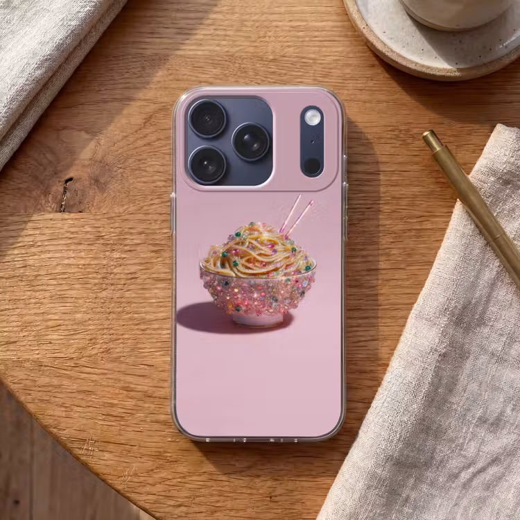 Noodles - Edelstenen - Stokjes - Roze Telefoonhoesje iPhone 17 Pro klein -sfeer1