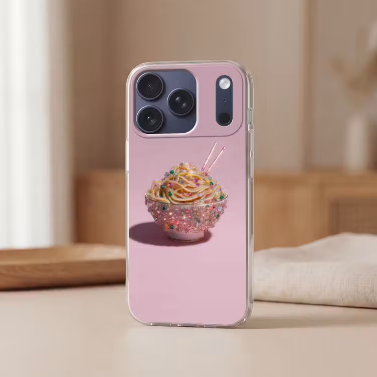 Noodles - Edelstenen - Stokjes - Roze Telefoonhoesje iPhone 17 Pro klein -sfeer2