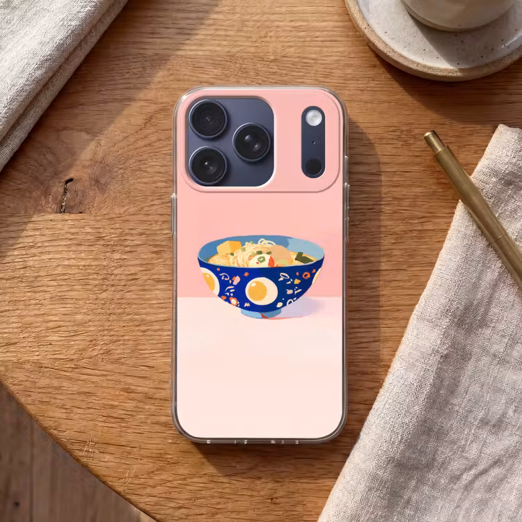 Noodles - Kom - Blauw - Illustratie Telefoonhoesje iPhone 17 Pro klein -sfeer1
