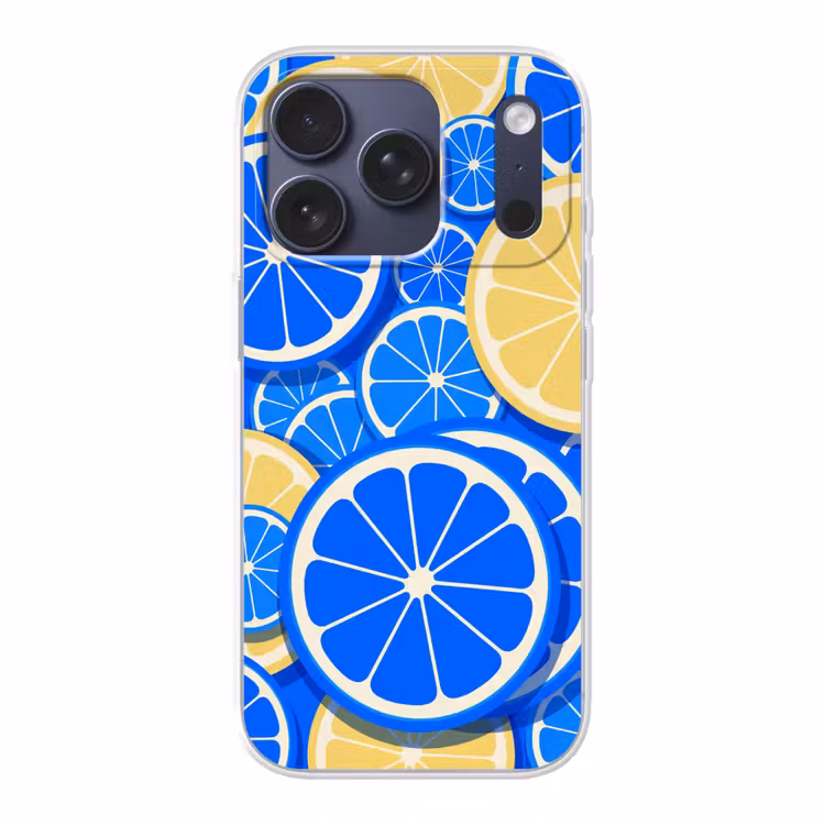 Fruit - Schijven - Patroon - Modern - Blauw - Geel Telefoonhoesje iPhone 17 Pro klein -3d