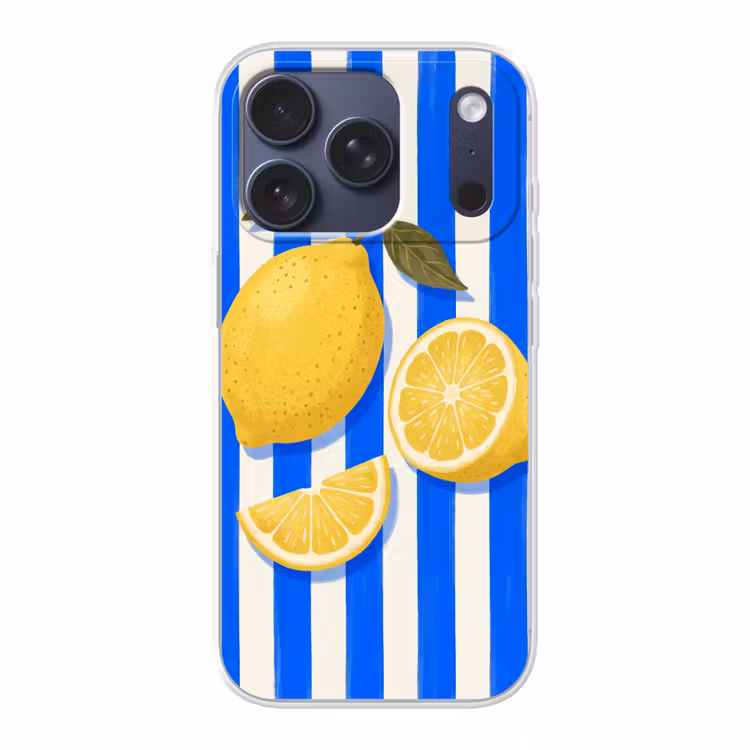Fruit - Citroen - Zomer - Geel - Blauw Telefoonhoesje iPhone 17 Pro klein -3d