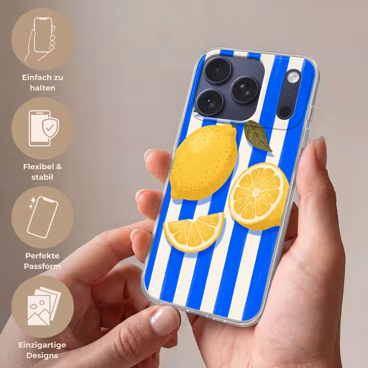 Fruit - Citroen - Zomer - Geel - Blauw Telefoonhoesje iPhone 17 Pro klein -sfeer3_DE