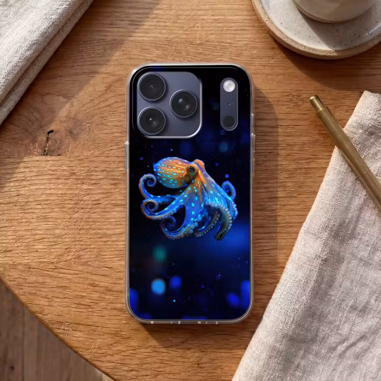 Octopus - Stippen - Blauw - Zee Telefoonhoesje iPhone 17 Pro klein -sfeer1