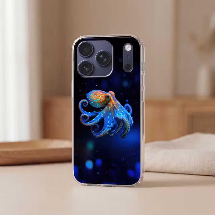 Octopus - Stippen - Blauw - Zee Telefoonhoesje iPhone 17 Pro klein -sfeer2
