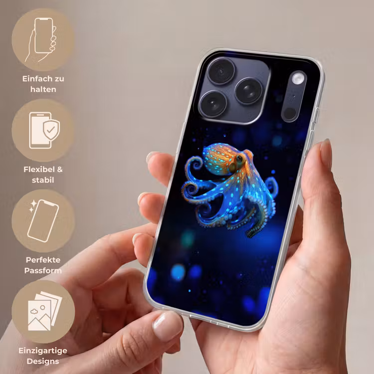 Octopus - Stippen - Blauw - Zee Telefoonhoesje iPhone 17 Pro klein -sfeer3_DE