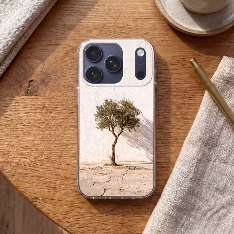 Handyhülle - Olivenbaum – Wand – weiß - Olijfboom - muur - wit Telefoonhoesje iPhone 17 Pro klein