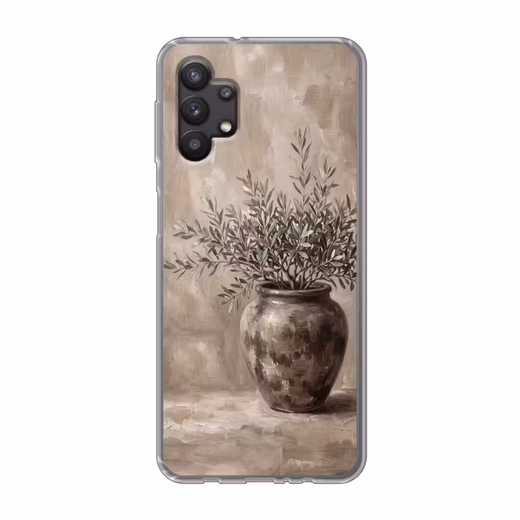Olijfplant - Aardenpot - Abstract - Beige Telefoonhoesje Samsung Galaxy A32 5G klein -3d