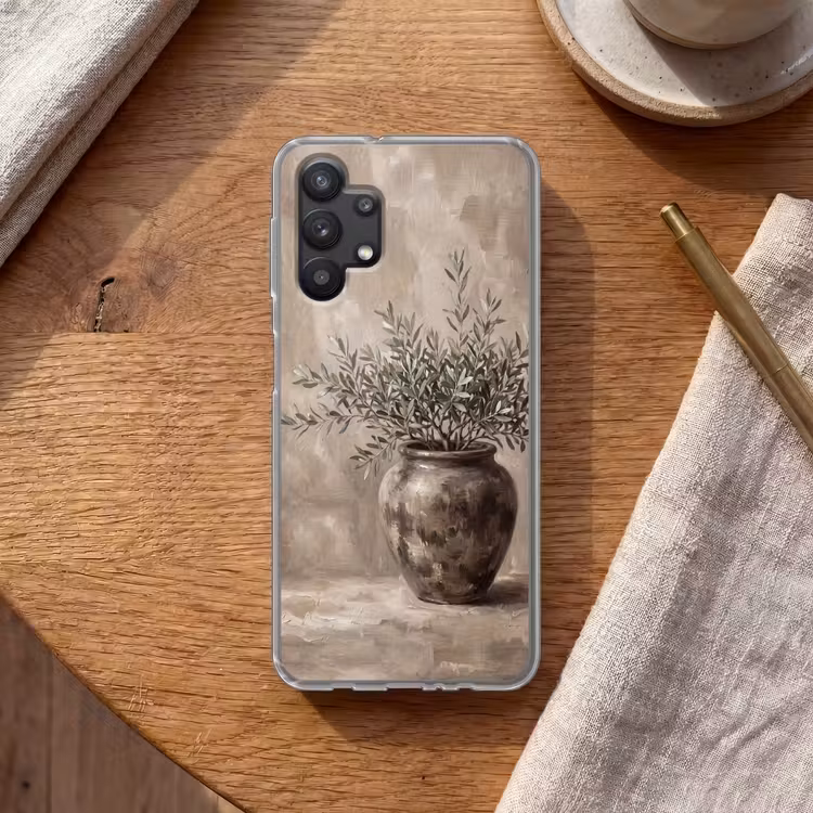 Olijfplant - Aardenpot - Abstract - Beige Telefoonhoesje Samsung Galaxy A32 5G klein -sfeer1