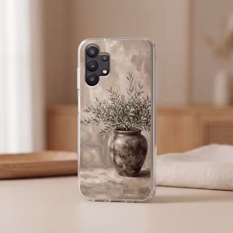 Olijfplant - Aardenpot - Abstract - Beige Telefoonhoesje Samsung Galaxy A32 5G klein -sfeer2
