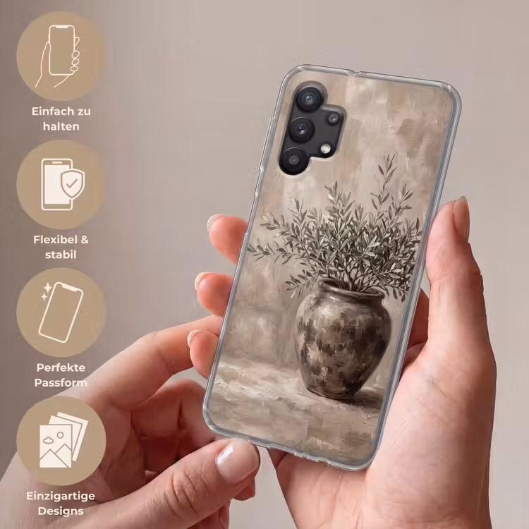 Olijfplant - Aardenpot - Abstract - Beige Telefoonhoesje Samsung Galaxy A32 5G klein -sfeer3_DE