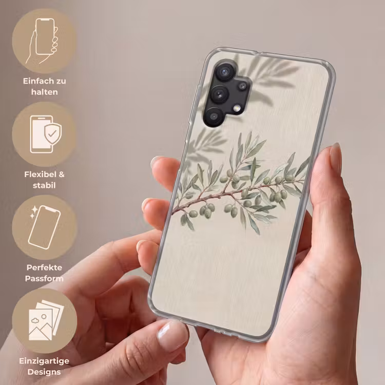 Olijftak - Bladeren - Natuur - Groen - Beige Telefoonhoesje Samsung Galaxy A32 5G klein -sfeer3_DE