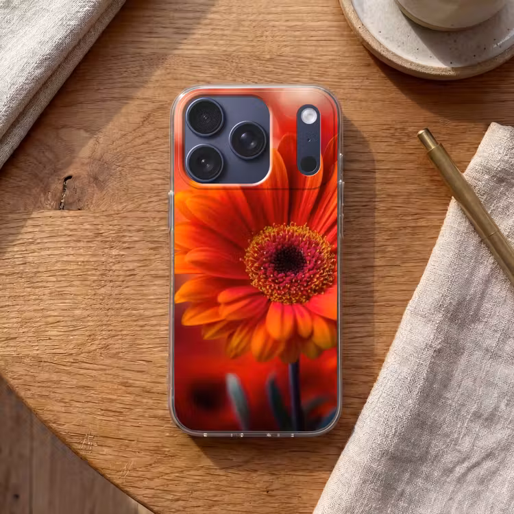Oranje - Gerbera - Intens Telefoonhoesje iPhone 17 Pro klein -sfeer1
