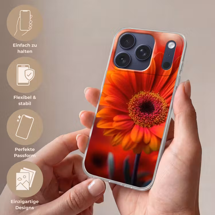 Oranje - Gerbera - Intens Telefoonhoesje iPhone 17 Pro klein -sfeer3_DE