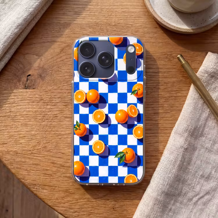 Handyhülle - Orange – Kariert – Essen - Sinaasappel - Geruit - Eten Telefoonhoesje iPhone 17 Pro klein