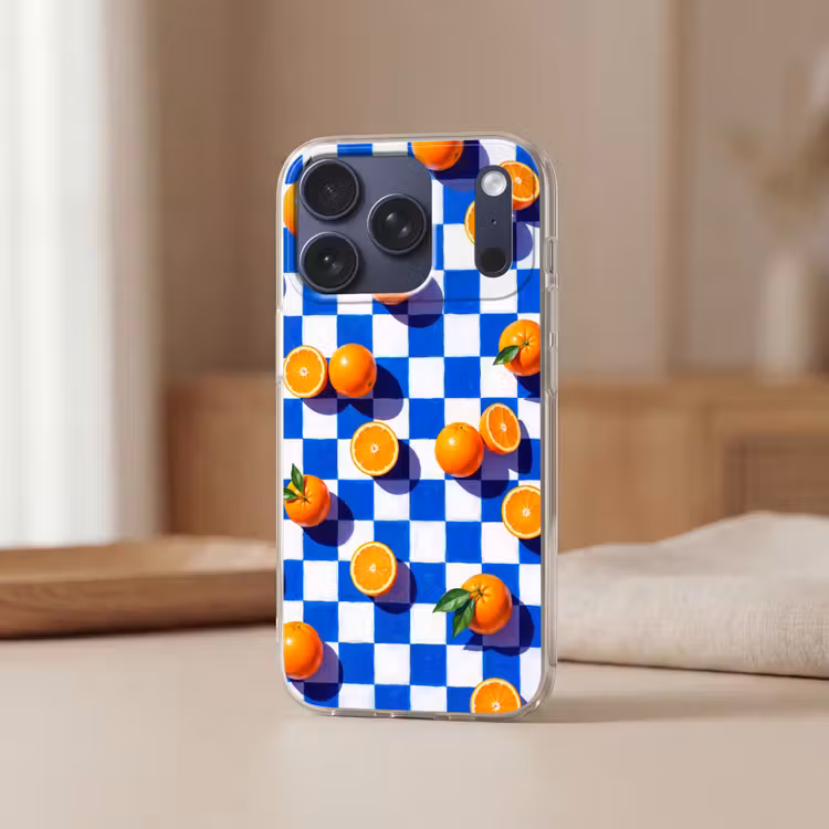 Handyhülle - Orange – Kariert – Essen - Sinaasappel - Geruit - Eten Telefoonhoesje iPhone 17 Pro klein