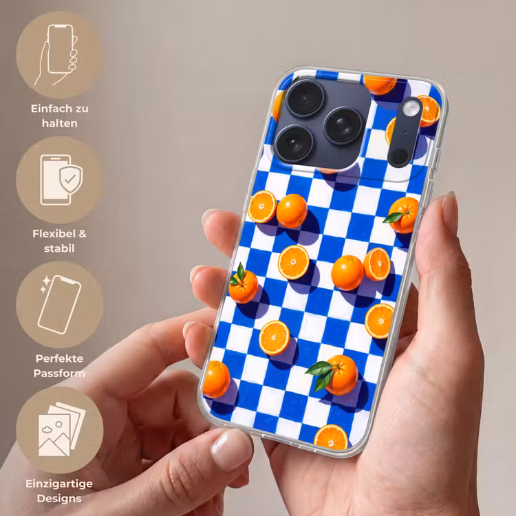 Handyhülle - Orange – Kariert – Essen - Sinaasappel - Geruit - Eten Telefoonhoesje iPhone 17 Pro klein