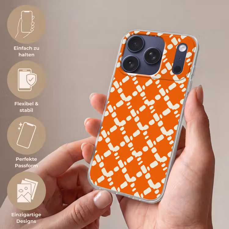 Oranje - Ruitpatroon - Wit Telefoonhoesje iPhone 17 Pro klein 878 -sfeer3_DE