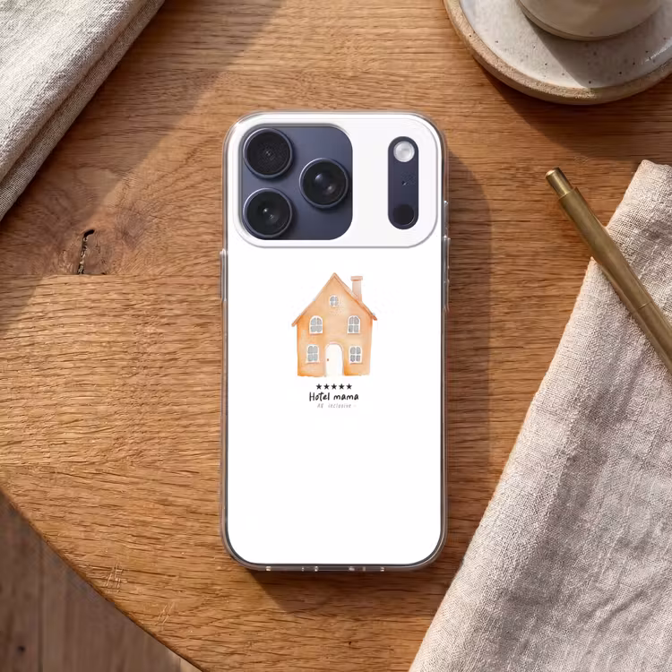 Oranje - Huisje - Quote - Hotel Telefoonhoesje iPhone 17 Pro klein -sfeer1