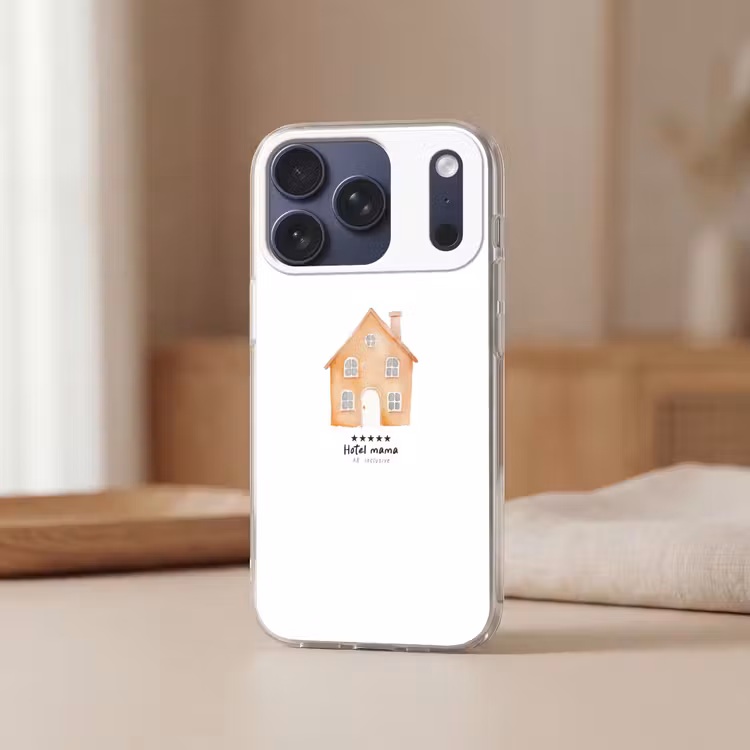 Oranje - Huisje - Quote - Hotel Telefoonhoesje iPhone 17 Pro klein -sfeer2