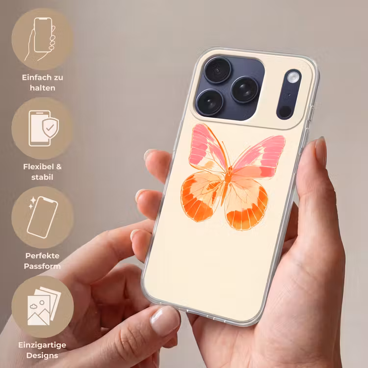 Oranje - Vlinder - Minimalistisch Telefoonhoesje iPhone 17 Pro klein -sfeer3_DE