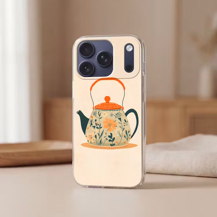 Oranje - Theepot - Bloemen - Bladeren Telefoonhoesje iPhone 17 Pro klein -sfeer2