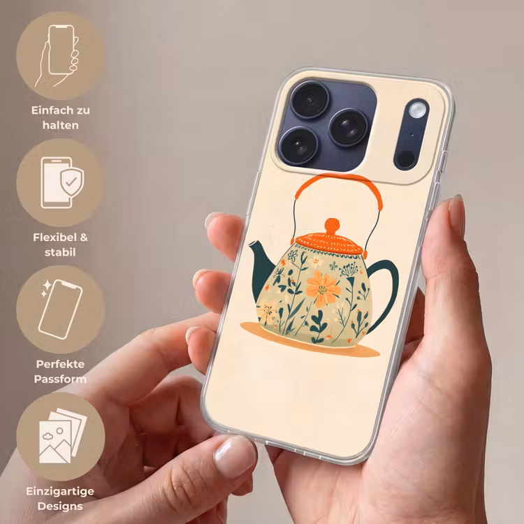 Oranje - Theepot - Bloemen - Bladeren Telefoonhoesje iPhone 17 Pro klein -sfeer3_DE