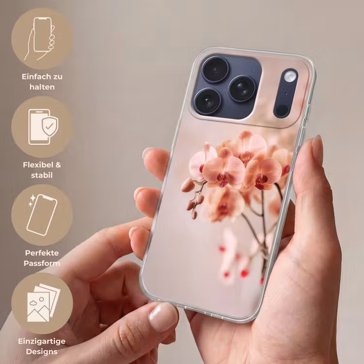 Orchidee - Bloemen - Roze - Bloemblaadjes Telefoonhoesje iPhone 17 Pro klein -sfeer3_DE