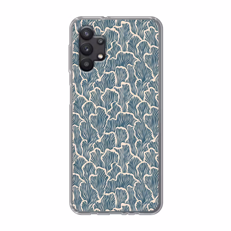 Organisch - Blauw - Crème - Schelpen Telefoonhoesje Samsung Galaxy A32 5G klein 346 -3d